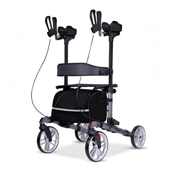 StrideAssist Upright Rollator - Folding Adjustable Walking Frame With Carry Bag And Standing Armrest