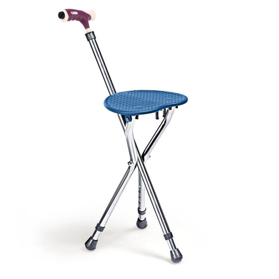 Portable Walking Stick with Seat Folding and Torch